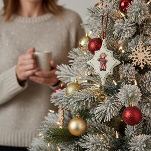 Hummel Ornament Girl Angel 2013 Christmas Porcelain Ivory/Red/Grn EUC